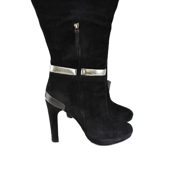 FENDI: Black, Suede Over The Knee Boots - Picture 4 of 9